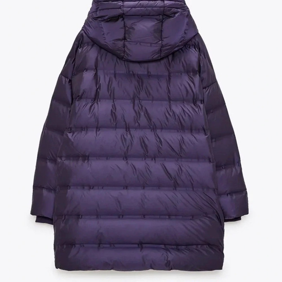 Zara water repellent down filled purple quilted coat with hood Size XL NWT - Picture 3 of 16